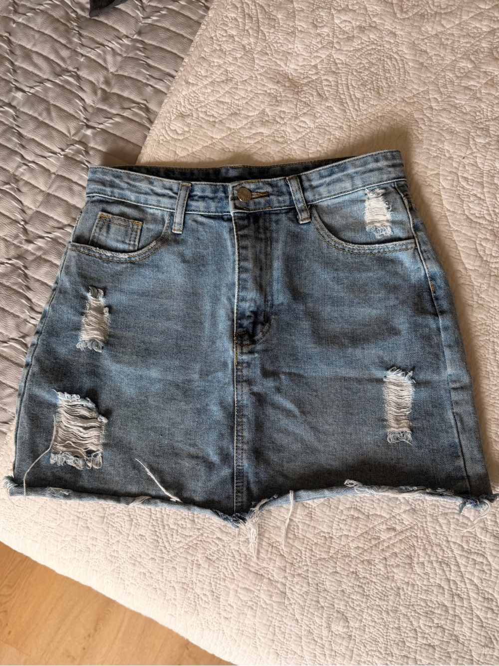 SHEIN Light Blue Distressed Denim Mini Skirt